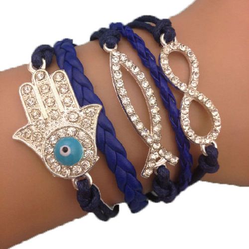 Bracelet Infini Brillant Main De Fatma Strass Poisson Infinity Karma