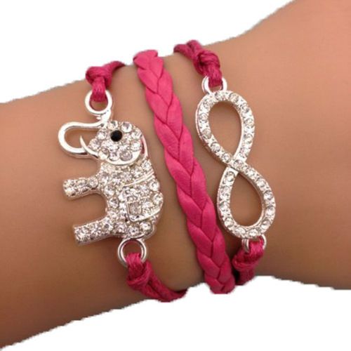 Bracelet Strass Brillants Infini Karma Infinity Rose Elephant