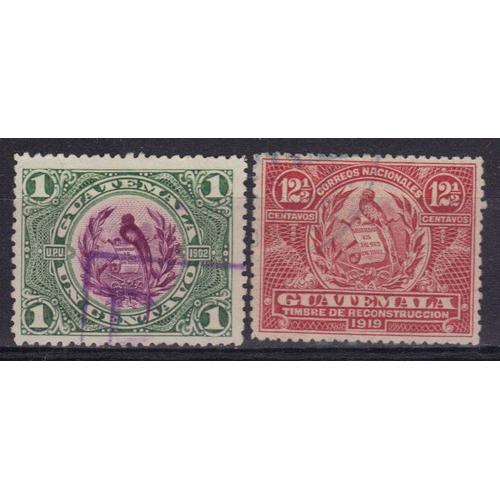 Guatemala 1902/18 : Armoiries : Oiseau : Quetzal - Lot De 2 Timbres Oblitérés