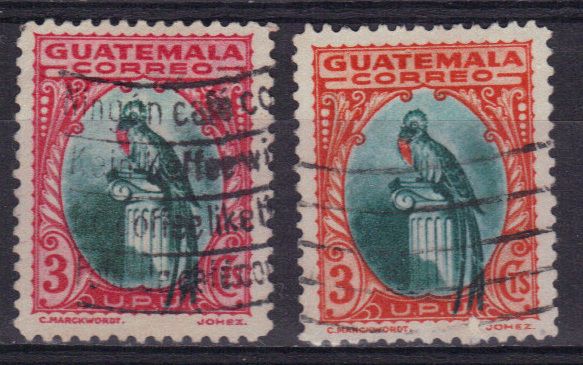 Guatemala 1935 : Oiseau : Quetzal - Série De 2 Timbres Oblitérés