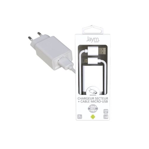 Pack Chargeur Secteur 1 Usb 2.4a - 1,5 Mètres + Câble Usb Vers Micro-Usb S - Collection Pop - Blanc