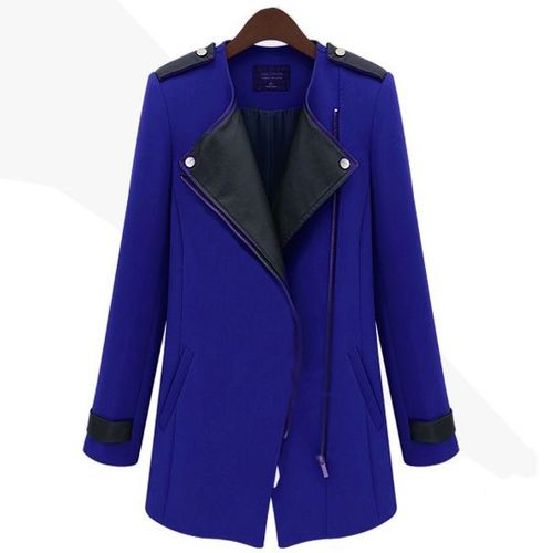 Veste Manteau Bleu Et Cuir Noir - 38/40