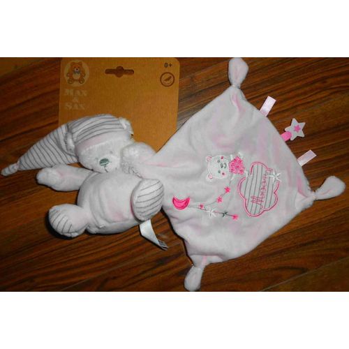 Doudou Ours Rose Mouchoir Moon Peluche Ourson Oursonne Max And Sax Bébé