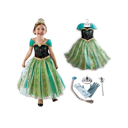 Lot Reine Des Neiges Robe Anna Avec Cape + 4 Accessoires Fushia Diadème Baguette Gants Cheveux Taille 2 À 10 Ans Déguisement Tenue Princesse Cosplay Beau Tissu Envoi Immédiat Boutique Black Sugar