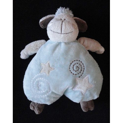 Doudou Mouton Bleu Blanc Motifs Étoile Et Spirale Kimbaloo