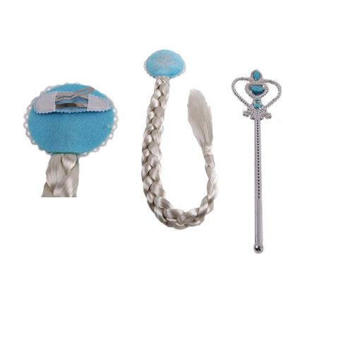 Magnifique Lot 2 Nouveaux Accessoires Reine Des Neiges Elsa Ou Anna Bleu Rouge Cheveux Nattes Blond Marron + Sceptre Déguisement Tenue Princesse Cosplay Femme Bonne Qualité Envoi Immédiat Black Sugar 