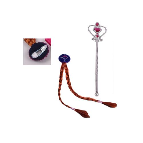Magnifique Lot 2 Nouveaux Accessoires Reine Des Neiges Elsa Ou Anna Bleu Rouge Cheveux Nattes Blond Marron + Sceptre Déguisement Tenue Princesse Cosplay Femme Bonne Qualité Envoi Immédiat Black Sugar 