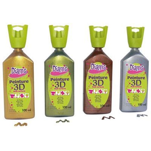 Peinture diam's 3d, 4 couleurs assorties (or, argent, bronze et cuivre) - lot de 4