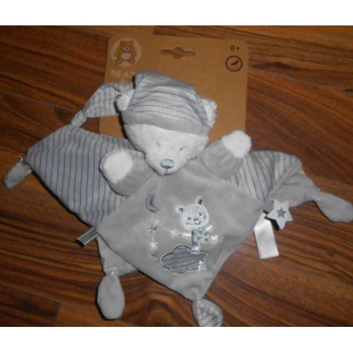 Doudou Ours Gris Max & Sax Peluche Bébé Ourson Gris Rayé Max And Sax