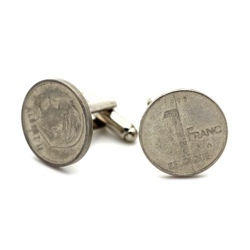 Boutons De Manchettes Pièce De Monnaie Authentique " Belgique " 1 Franc