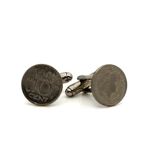 Boutons De Manchettes Pièce De Monnaie Authentique " Pays-Bas " 10 Cents Juliana