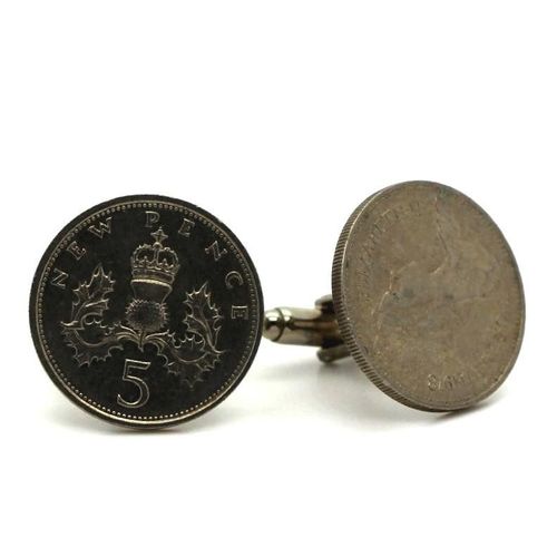 Boutons De Manchettes Pièce De Monnaie Authentique "   Royaume-Uni " 5 Pence