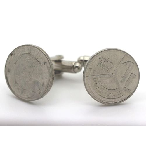 Boutons De Manchettes Pièce De Monnaie Authentique " Belgique " 1 Franc