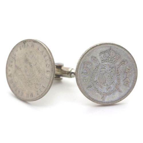 Boutons De Manchettes Pièce De Monnaie Authentique " Espagne " 5 Pesetas