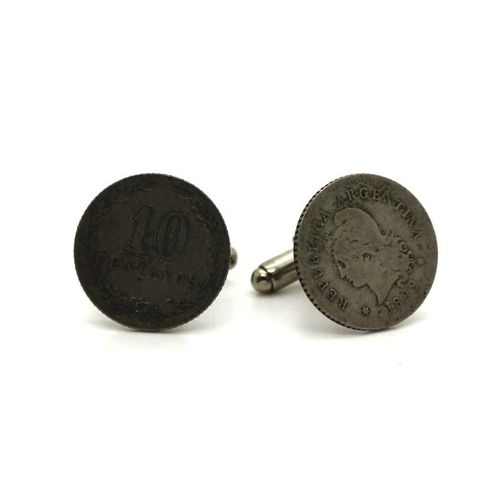 Boutons De Manchettes Pièce De Monnaie Authentique " Argentine " 10 Centavos