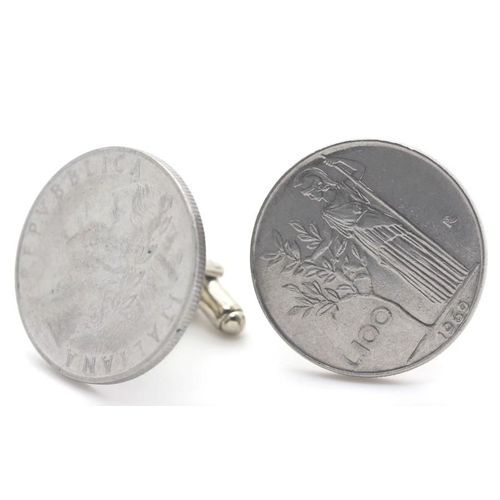 Boutons De Manchettes Pièce De Monnaie Authentique " Italie " 100 Lires