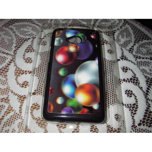 Coque De Protection Fiable Contre La Saleté Et Les Égratignures Pour Htc One ,De Marque Silver Crest ,De Couleur Imprimé Bulles Multicolores Sur Fond Noir ,Dimensions :13,7 X 6,7 Cm .
