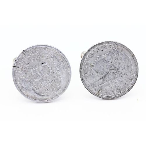 Boutons De Manchettes Pièce De Monnaie Authentique " France " 50 Centimes Morlon