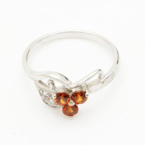 Bague Grenat Spessartite Diamant  . Argent  925 - Argent