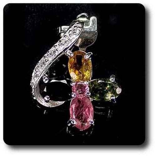 Pendentif Tourmaline Multicolores & Topaze Blanche  . Argent 925 - Argent