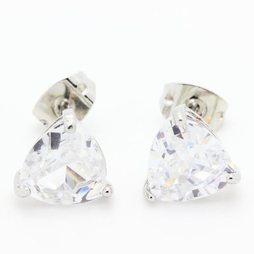 Boucles D'oreille Oxyde De Zirconium 2x8 Mm Plaqué Or Blanc 18 K