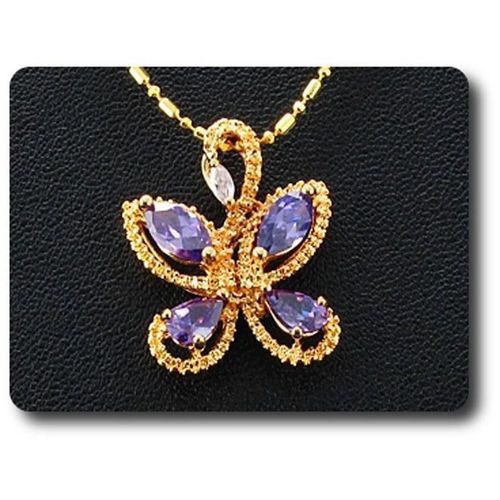 Pendentif Oxyde De Zirconium Papillon 4x7 Mm Plaqué Or  18 K + Chaine