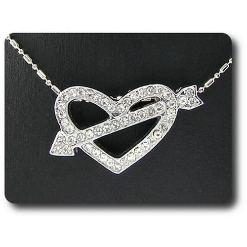 Pendentif Oxyde De Zirconium 50 X 3 Mm Plaqué Or Blanc 18 K + Chaine - Plaqué Or