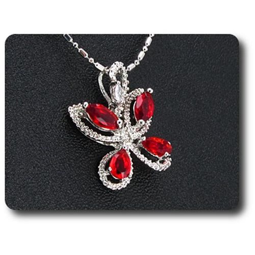 Pendentif Oxyde De Zirconium Papillon 4x7 Mm Plaqué Or Blanc 18 K + Chaine