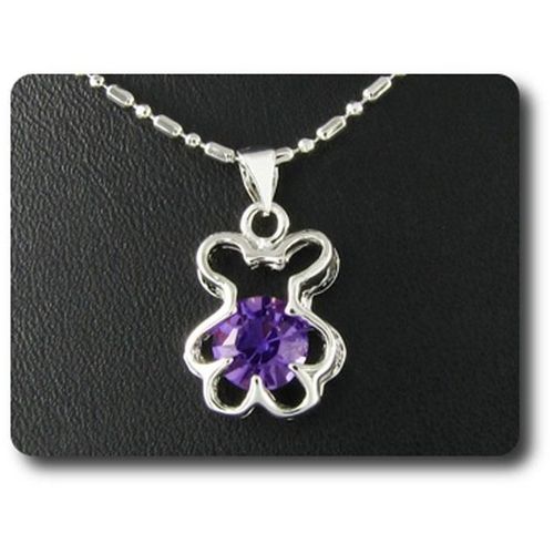 Pendentif Oxyde De Zirconium  7 Mm Plaqué Or Blanc 18 K + Chaine
