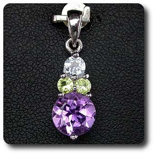 Pendentif Peridot Amethyste Topaze  . Argent 925 - Femme
