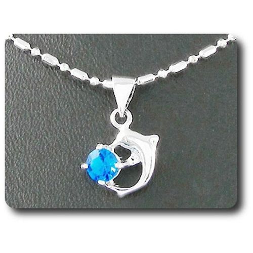 Pendentif Oxyde De Zirconium Dauphin  5 Mm Plaqué Or Blanc 18 K + Chaine