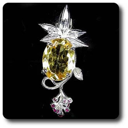 Pendentif Citrine & Rubis .  Argent 925