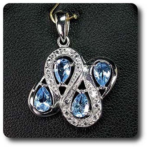 Pendentif Topaze Bleu & Blanche  . Argent 925