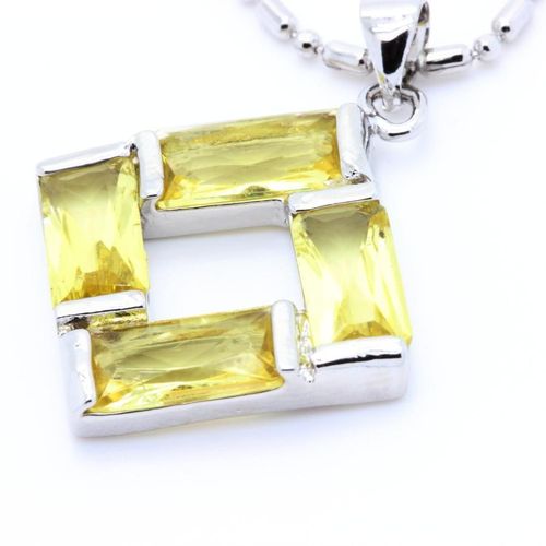 Pendentif Oxyde De Zirconium 4 X 10 Mm Plaqué Or Blanc 18 K + Chaine