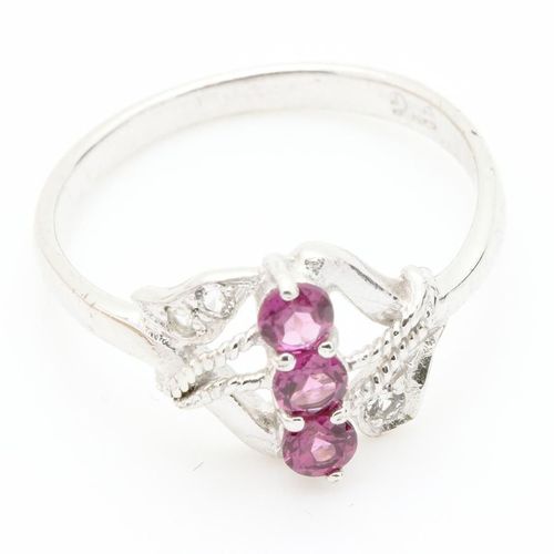 Bague Grenat Rhodolite Rose & Diamant  . Argent 925 - Argent
