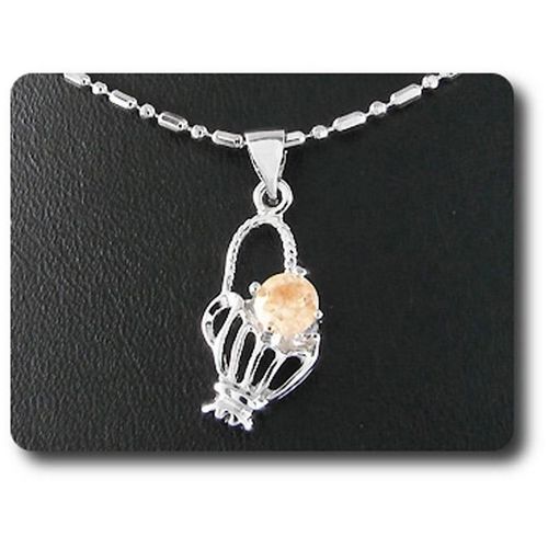 Pendentif Oxyde De Zirconium 5 Mm Plaqué Or Blanc 18 K + Chaine
