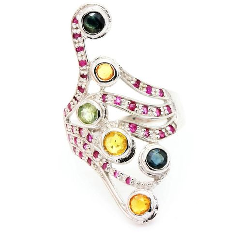 Bague Saphir Multicolore & Rubis  . Argent 925