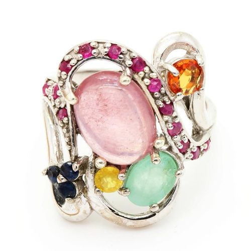 Bague Emeraude Rubis Saphir Multicolore  . Argent 925