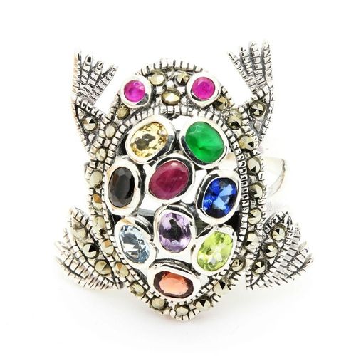 Bague Peridot Citrine Topaze Rubis .  Argent 925 . En Forme De Grenouille