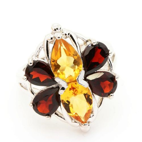 Bague Grenat & Citrine   Argent 925
