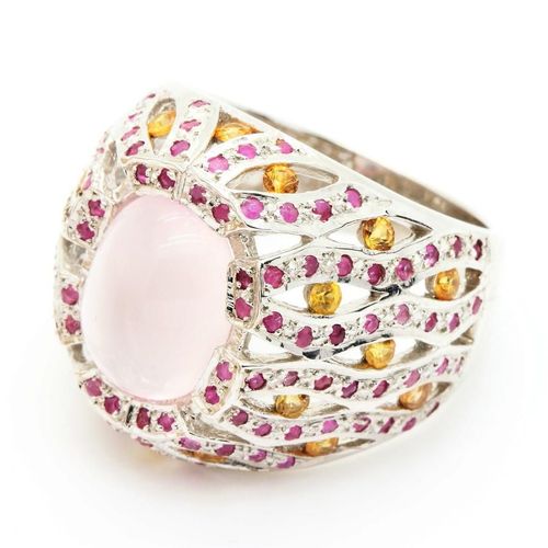 Bague Quartz Rose Saphir & Rubis   Argent 925