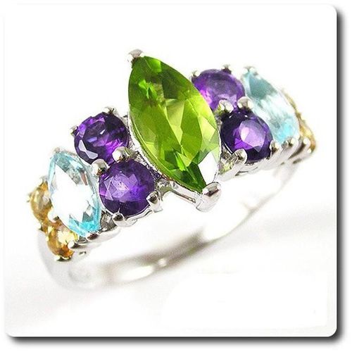 Bague Peridot Amethyste Topaze Citrine   Argent 925