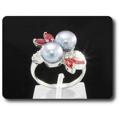 Bague Perle & Oxyde De Zirconium   2x8 Mm Plaqué Or Blanc 18 K
