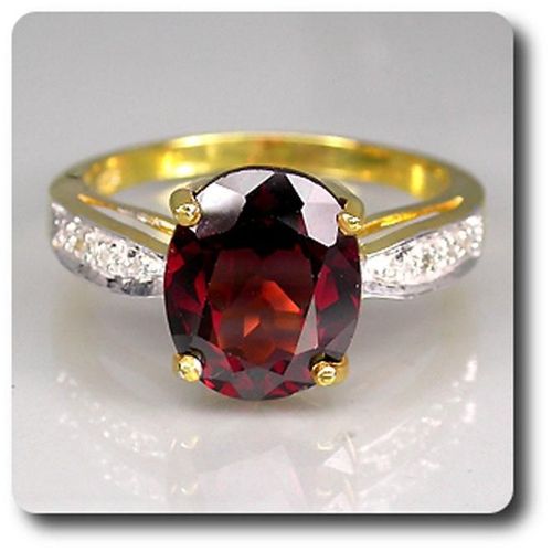 Bague Grenat & Diamant   Argent 925 + Plaqué Or Jaune
