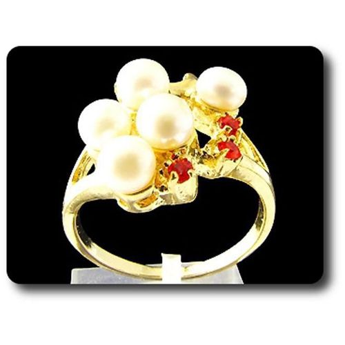 Bague Perle & Oxyde De Zirconium   5x4 Mm Plaqué Or 18 K