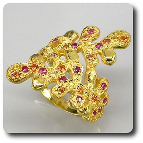 Bague Saphir & Rubis  Argent 925 + Plaqué Or