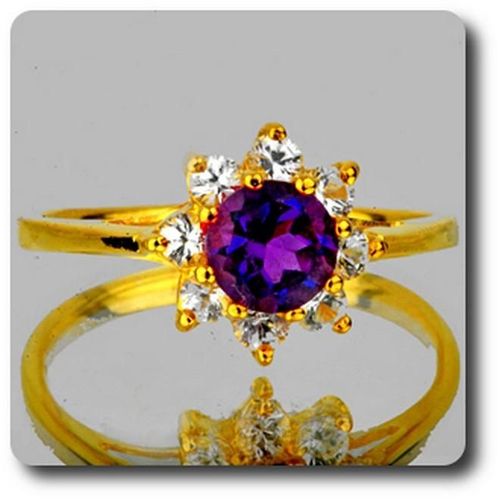 Bague Amethyste & Saphir Blanc   Argent 925 + Plaqué Or Jaune 18 K