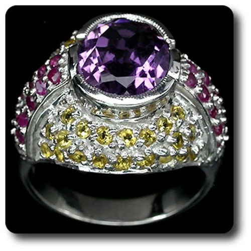 Bague Amethyste Citrine & Rubis   Argent 925