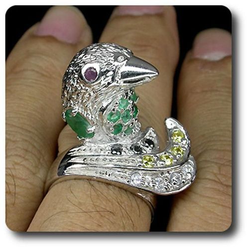 Bague Rubis Saphir Emeraude   Argent 925 . En Forme D' Aigle