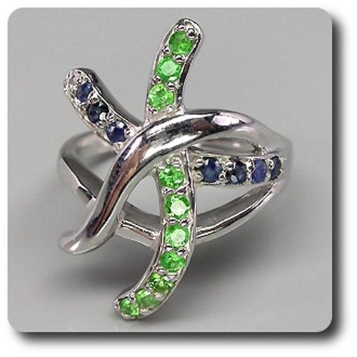 Bague Saphir & Grenat Tsavorite   Argent 925
